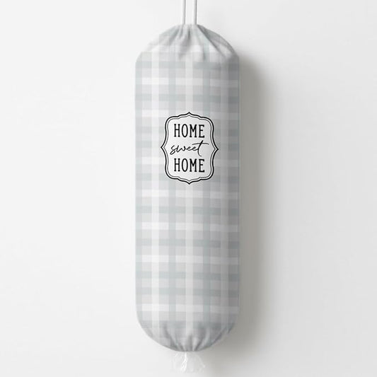 Plastic Bag Holder, Home Sweet Home Plastic Bag Holder for Kitchen Essentials, Beige Grid Bags Holders for Plastics Bags Groceries Store, Kitchen Gifts to Women Family Friends