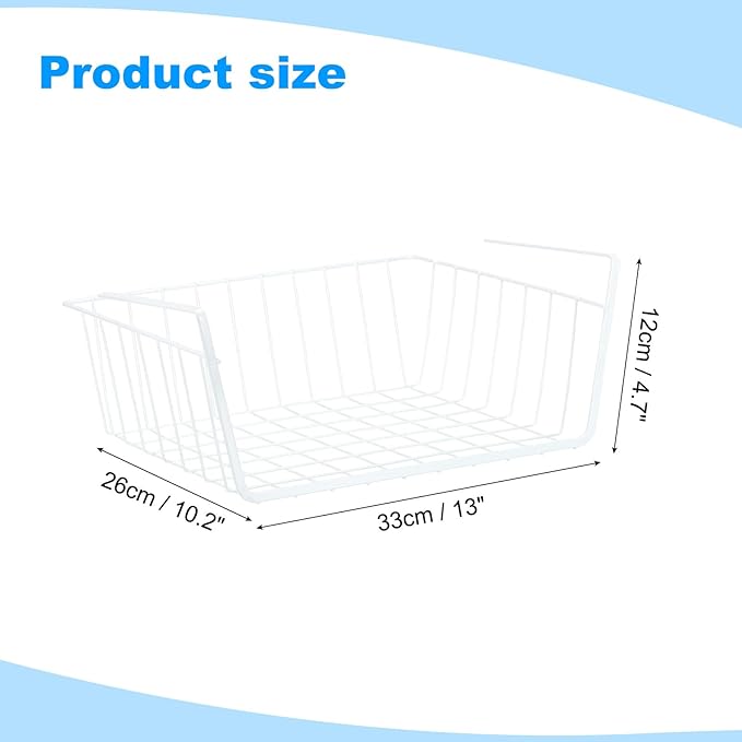 PATIKIL Under Shelf Basket, 2 Pack Small Sliding Under Cabinet Shelf Hanging Metal Storage Rack Organizer Space Saving for Kitchen Pantry Bookshelf 13"L x 10.2"W x 4.7"H, White