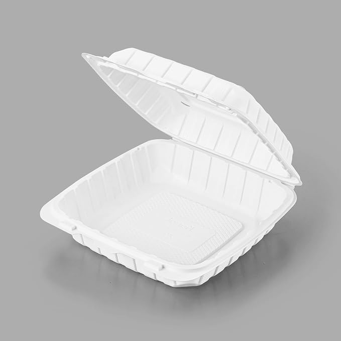 KARAT EARTH Clamshell Take Out Food Containers [9"x9" - 120 ct] To Go Containers | Microwavable, Freezer Safe, Soak-Resistant, Durable, Stackable | Vented for Hot/Cold Foods, White