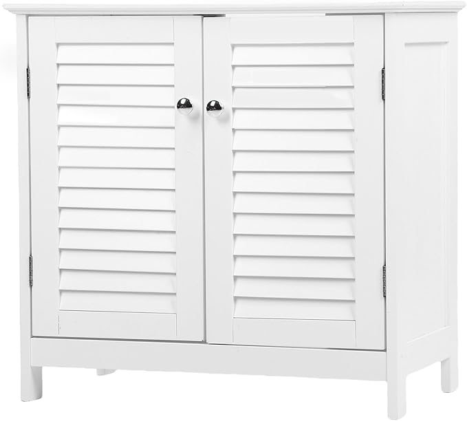 Sink Storage Cabinet with 2 Doors and Adjustable Shelf – Freestanding Under Sink Organizer for Bathroom Towels and Toiletries Compatible with Pedestal Sinks