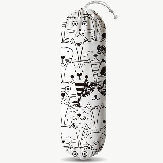 Cartoon Cats Plastic Bag Holder, Reusable Washable Shopping Bags Storage Carrier, Animal Prints Fabric Garbage Trash Bag Dispenser for Home Kitchen Pantry Cabinet, Wall Mount, Gifts for Women