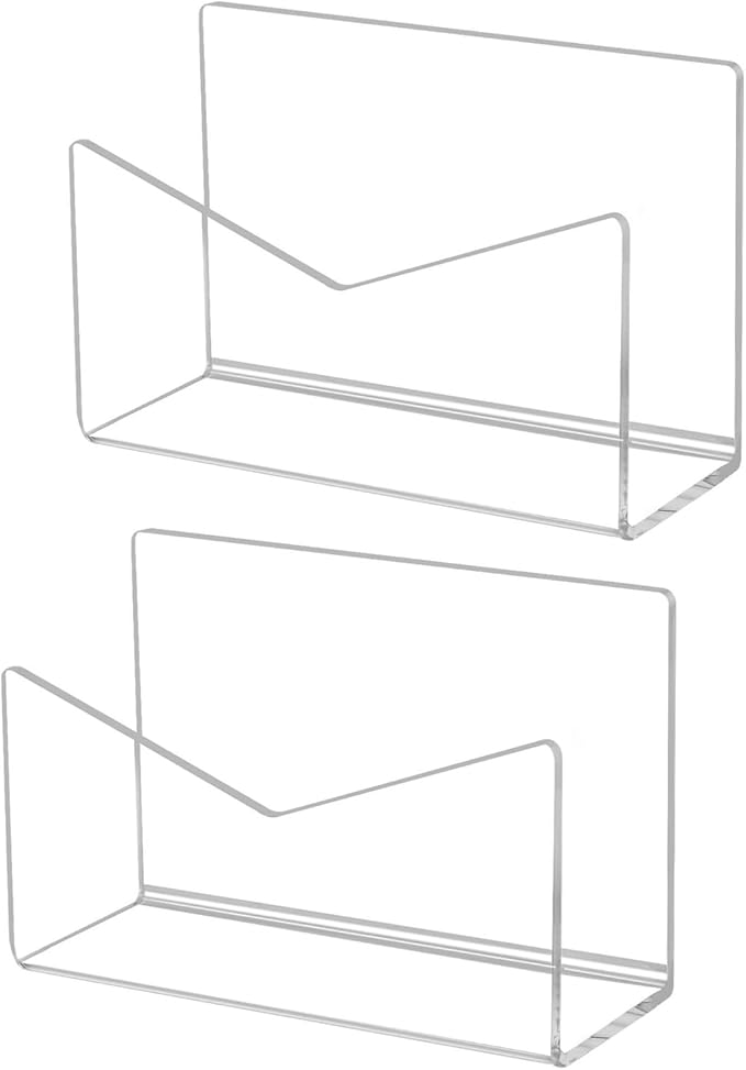 Sorandy 2 Pack Acrylic Mail Organizer, Mail Holder Stand, Vertical File Folder, Letter Sorter Desk Envelope Rack, for Home Office School Envelope Bill Filling Paper Document (Transparent)
