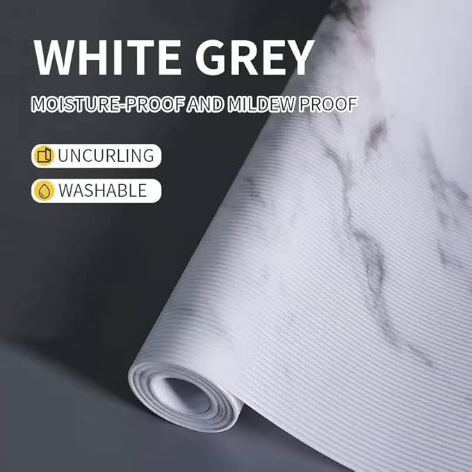 Winshall 12" W x 118" L Marble Shelf Liners and Drawer Liner for Ktichen Cabinet, Non Adhesive Non Slip Shelf Paper Waterproof Washable Thickened for Dresser Pantry Shelve Bathroom Protector Liner