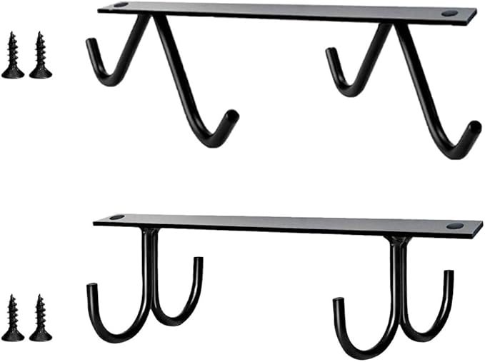 2 Set Under Cabinet Coffee Mug Holder Rack with Hooks Space-Saving Iron Cup Organizer for Kitchen Storage Draining Design for Clean Glass Cup Hanging and Multi-Purpose Use