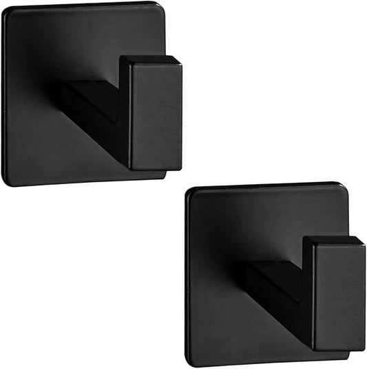 Vanloory Bathroom Towel Hooks, 2 Pack Self Adhesive Square Coat Hooks, Sturdy No Drilling Robe Hook, Heavy Duty Aluminum Clothes Hanger, Wall Hooks for Bathroom Bedroom Kitchen(Black, 2 in)