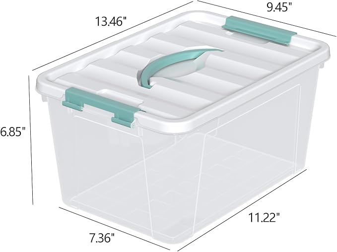 6 Pack Plastic Latching Box with Handle, 12 Quart Clear Lidded Storage Bin