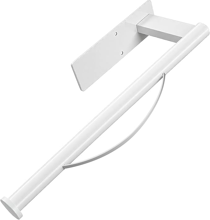 Paper Towel Holder Under Cabinet, Single Hand Operable Tearing Off Paper Towels with Damping Effect, Both Available in Adhesive and Screws, Stainless Steel (White)