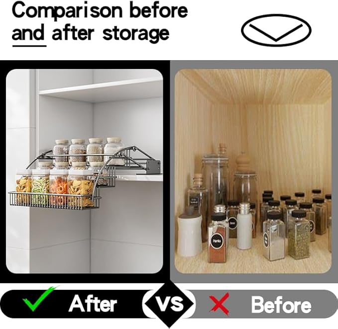 3-Tier Pull Down Spice Rack Organizer for Inside Cabinet Pantry Expandable Display Riser Shelf Kitchen Seasoning Shelf (31.5cm/12.4in)