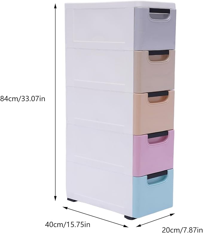 5 Drawers Stackable Storage Drawers Plastic Storage Drawers Collapsible Storage Bins Plastic Clothes Organizer Drawers Storage for Living Room,Bedroom,Office (Light Colors, 7.87" W)