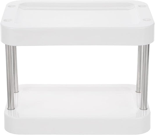 Tabletop Spice Rack Organizer with 3-Tier Storage, White Plastic Kitchen Countertop Shelf for Salt Jar and Condiment Bottle Holder, Home Kitchen Counter Storage Solution