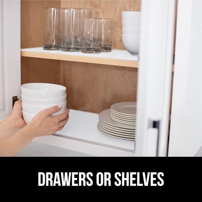 GORILLA GRIP DripGuard Shelf Liner, Non Adhesive Drawer and Kitchen Cabinet Protector, Slip Resistant BPA Free Smooth Surface Plastic Liners for Cabinets, Bathrooms, Closets, 12x240 Inch, White