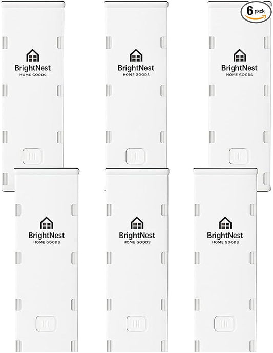 6 Pack Adjustable Drawer Dividers (10.8–17.9”) – Expandable Slide-Lock Plastic Drawer Organizer for Clothes, Kitchen, Bathroom & Office – Tool-Free White Drawer Separators
