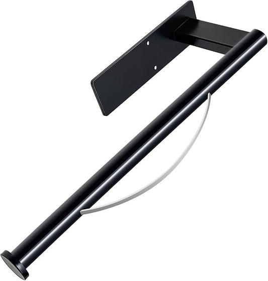 Paper Towel Holder Under Cabinet, Single Hand Operable Tearing Off Paper Towels with Damping Effect, Both Available in Adhesive and Screws, Stainless Steel (Black)