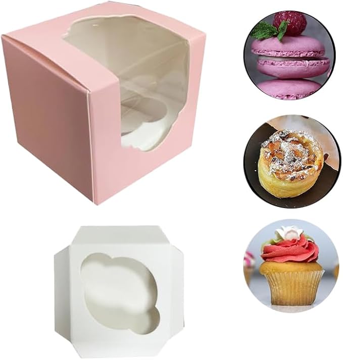 Generic 50PCS 2.5 × 2.5 × 2.5 inch mini Cake Boxes with Window Bakery Boxes Pastry Boxes for Cake, Pastries Chocolates Cupcakes (Pink), 2.5CDGH