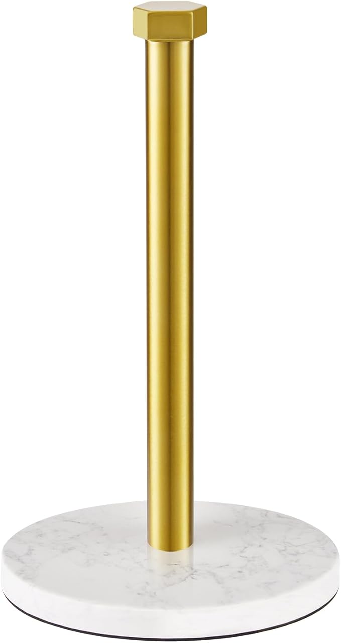 Paper Towel Holder, Kitchen Paper Towels Holder Stand, Stainless Steel Paper Towel Holder -High-Grade Marble Weighted Base, Non-Slip Protect The countertop -Brushed Gold