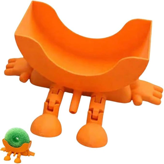 Fun Sponge Stand, 3D Printed Sink Draining Sponge Holder, Cute Sitting Kitchen Caddy Gadgets with Hanging Legs, Countertop Organizer for Sink Edge & Counter Decor, For Daily Cleaning(Orange)