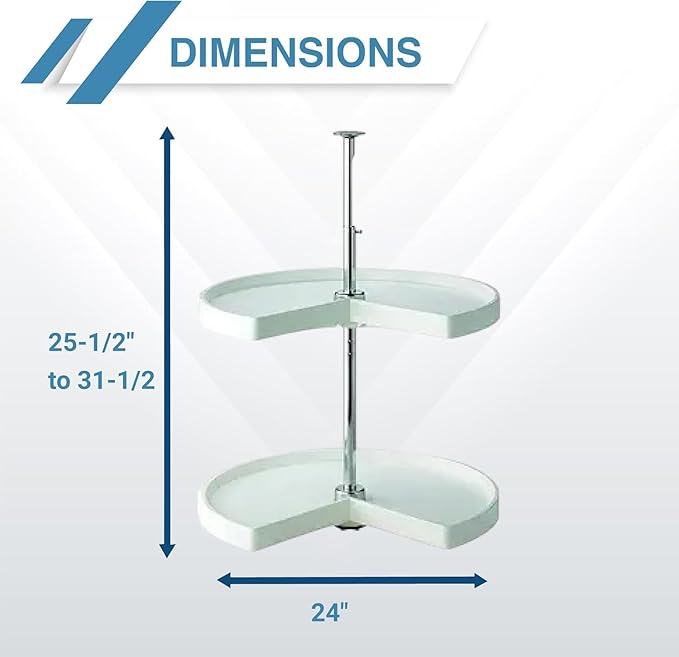 KV Lazy Susan Kidney Shaped 2 Polymer Shelves 24" (Set) White