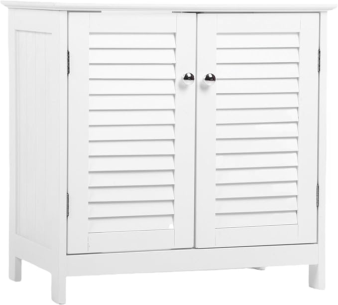 Sink Storage Cabinet with 2 Doors and Adjustable Shelf – Freestanding Under Sink Organizer for Bathroom Towels and Toiletries Compatible with Pedestal Sinks