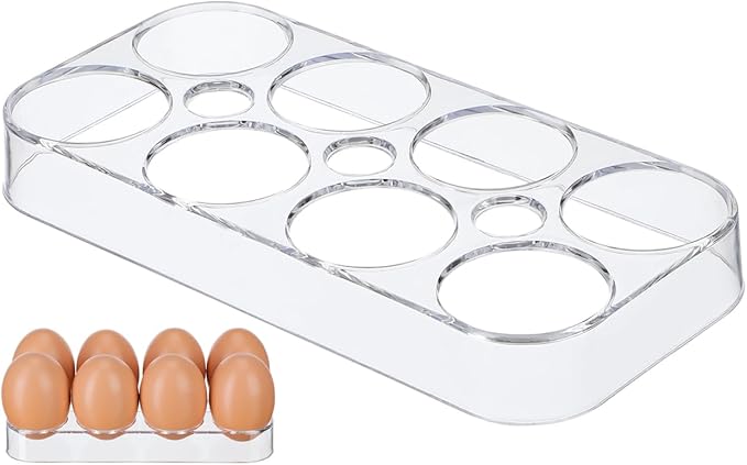 SAFIGLE Refrigerator Egg Storage Container 8 Grid Egg Tray with Clear Lid Compact Stackable Organizer for Fridge Kitchen Storage