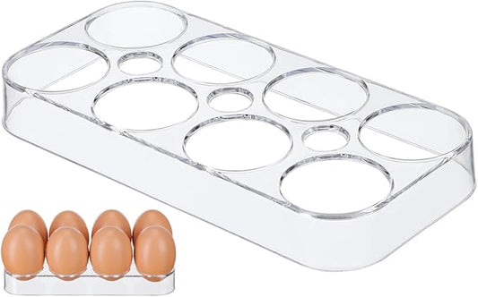 SAFIGLE Refrigerator Egg Storage Container 8 Grid Egg Tray with Clear Lid Compact Stackable Organizer for Fridge Kitchen Storage