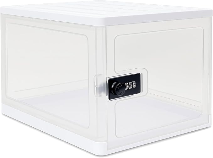 Clear Lockable Storage Box for Food，Tech and Home Safety, Medicine Lock Box for Safe Medication,Lockable Storage Bin，Refrigerator Storage Bins, Tablet Phone Jail Lock Box (Clear)