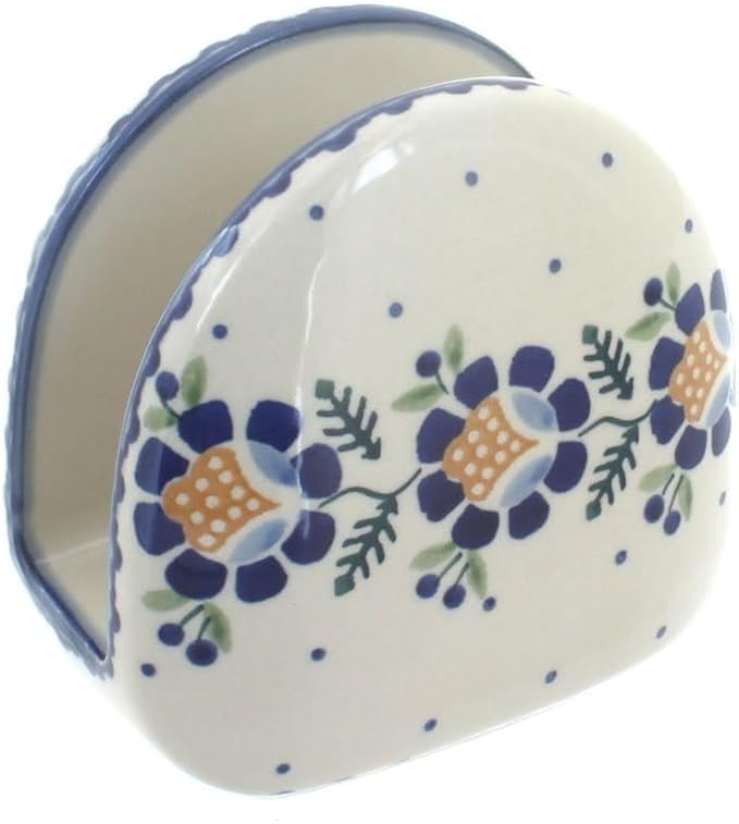 Blue Rose Polish Pottery - Yellow Sunflower Napkin Holder - 5" x 5" - Ceramic Napkin Holders, Decorative Dining Table Accessories