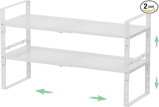 Expandable 16.5-27" W Metal Storage Rack, Shoe Rack with Borders. for Kitchen, Entryway, Closet or Office - Heavy-Duty Steel Construction