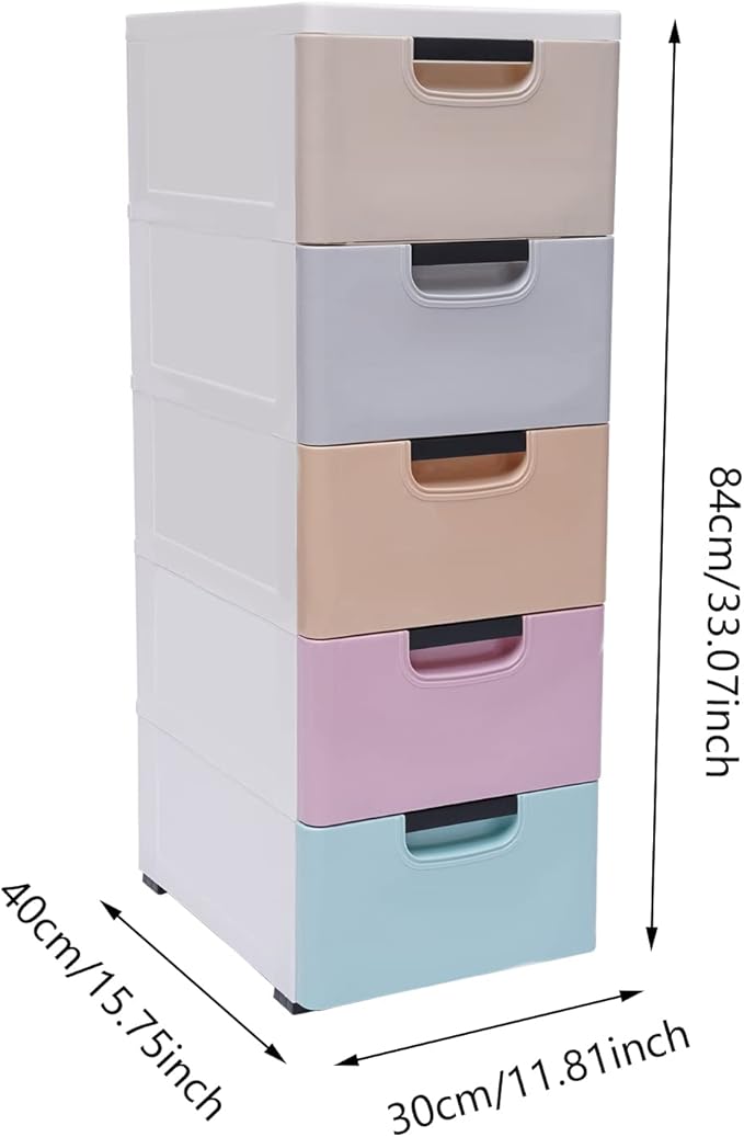 5 Drawers Stackable Storage Drawers Plastic Storage Drawers Collapsible Storage Bins Plastic Clothes Organizer Drawers Storage for Living Room,Bedroom,Office (Light Colors, 11.81" W)