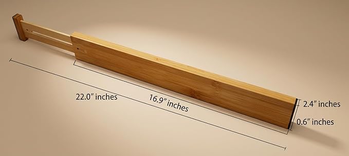 Bamboo Adjustable Drawer Divider, Expandable Drawer Organizer Insert, Non Slip Kitchen Utensil Closet Storage Separator (Natural)