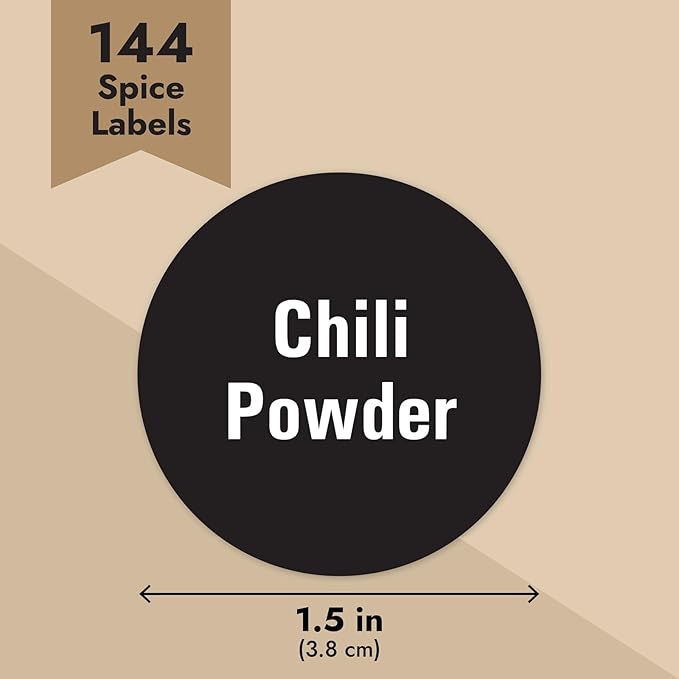 Talented Kitchen Spice Labels Stickers - 144 Round 1.5-Inch Water-Resistant Vinyl - Preprinted Chalkboard-Style Labels for Glass Spice Jars & Seasoning Containers - Pantry Organization