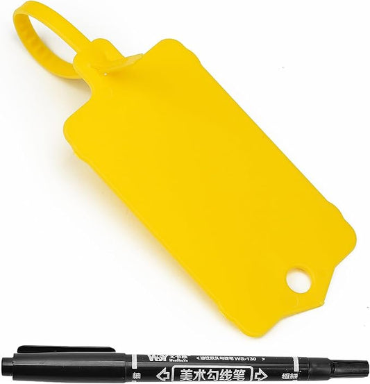 LeadSeals 100pcs Blank Plastic Tags for Labeling Reusable Hanging Tags Ties Key Tag Storage Labels Waterproof Plastic Mark Label Writable Hang Sign with One Marker Pen (Yellow)