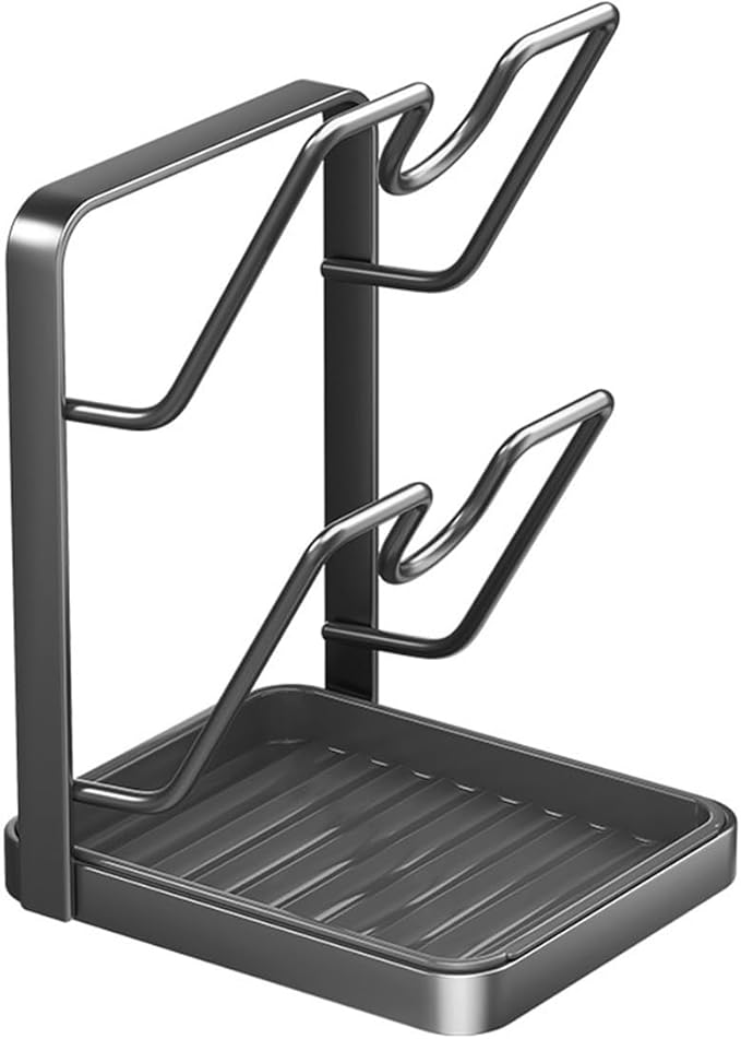 Kitchen Pot Lid Storage Rack with Spoon Rest and Rag Holder, Rust-Resistant Carbon Steel Lid Holder,Space-Saving Multifunctional Kitchen Organizer Stand For Pots, Pans(Grey)
