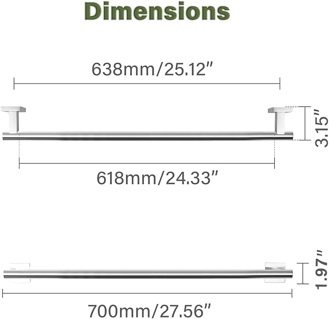 Alise Bathroom Towel Bar, 28Inch Towel Racks for Bathroom, SUS304 Stainless Steel Towel Holder Heavy Duty Wall Mounted Towel Rack Brushed Nickel