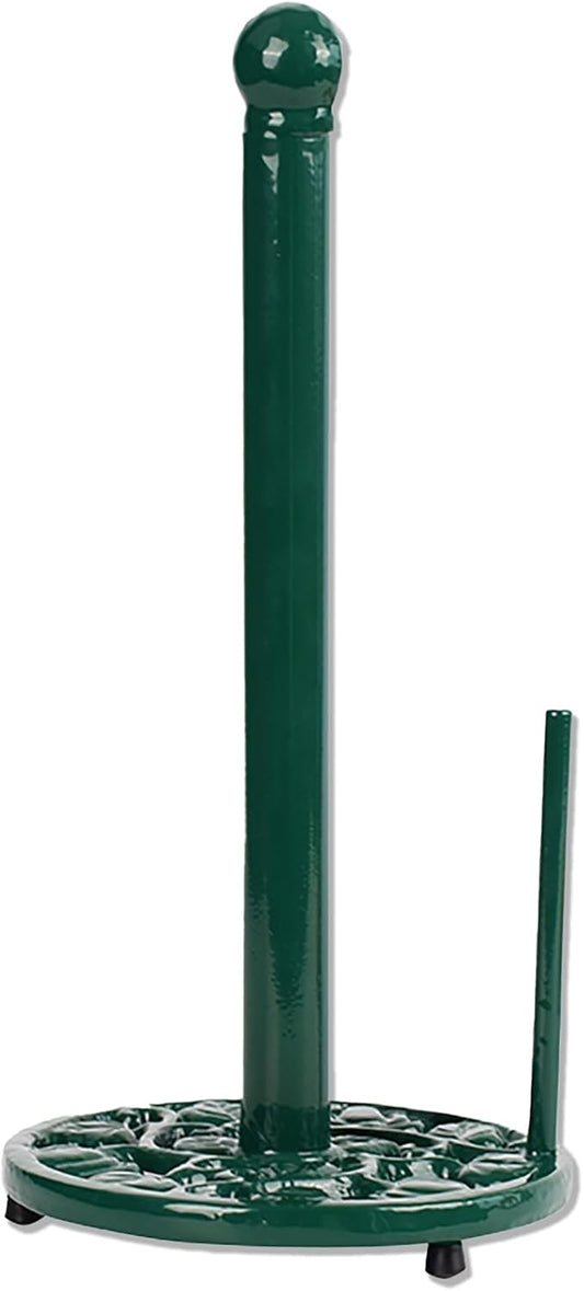 Cast Iron Paper Towel Holder, Vintage Chic Pumpkin Pattern Weighted Base Roll Paper Towel Holder Stand for Kitchen Bathroom Countertops, Green