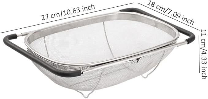 Over Sink Colander Fine Mesh Stainless Steel Strainer Basket with Handle for Kitchen Sink S...