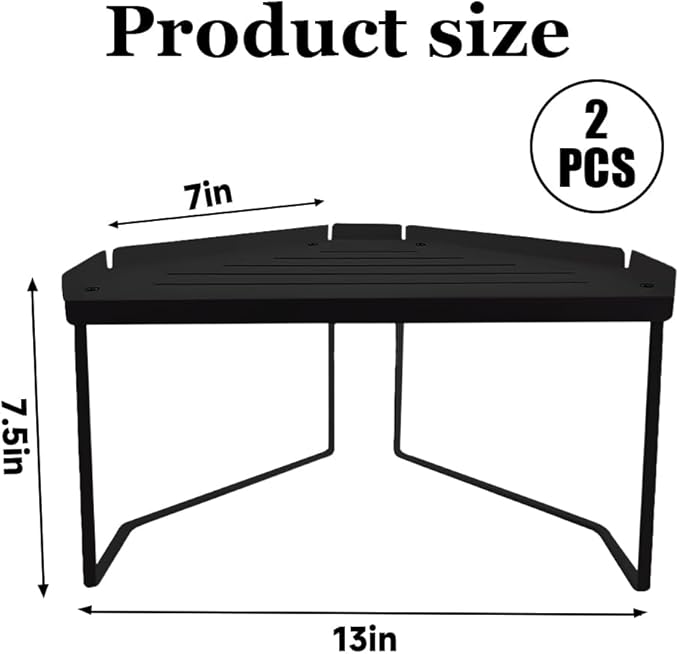 AKAZA 2-Tier Black Corner Shelf Organizer, Stackable Metal Kitchen Cabinet Shelf with Non-Slip Mat, Storage Rack for Bathroom, Countertop, Utensils & Cabinet Organization