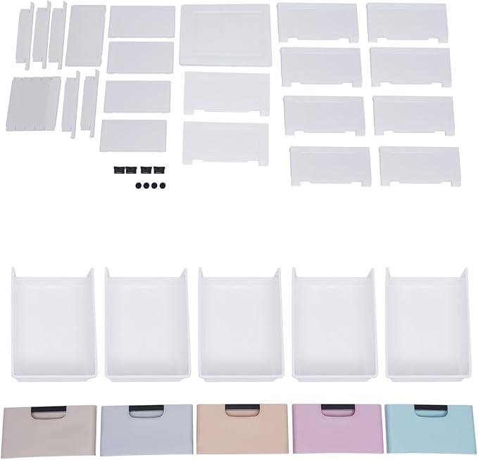 5 Drawers Stackable Storage Drawers Plastic Storage Drawers Collapsible Storage Bins Plastic Clothes Organizer Drawers Storage for Living Room,Bedroom,Office (Light Colors, 11.81" W)
