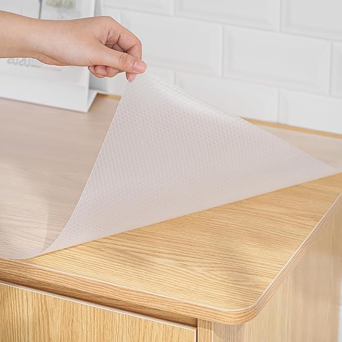 Winshall 12" W x 118" L Clear Shelf Liners and Drawer Liner for Ktichen Cabinet, Non Adhesive Non Slip Shelf Paper Waterproof Washable Thickened for Dresser Pantry Shelve Bathroom Protector Liner