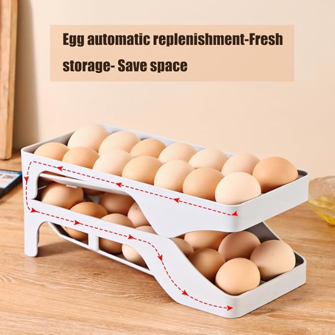 Egg Holder for Fridge,Automatic Rolling Egg Dispenser for Refrigerator Organizers and Storage,28 Egg Tray For Refrigeratorand Space Saving Storage for Gathering Fresh Egg Holder Countertop(grey)