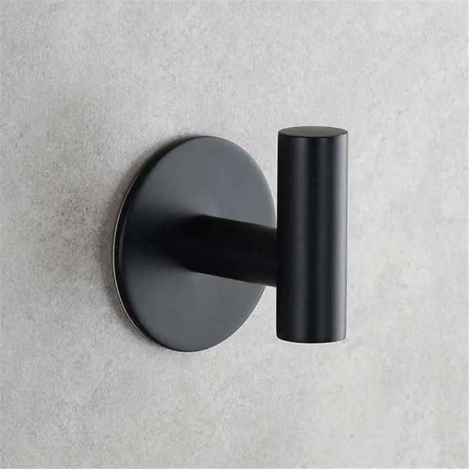 Zuvky Self Adhesive Hooks 304 Stainless Steel Heavy Duty Hangers Without Nails for Bathrooms Kitchen Livingroom Garage Hotel Towel Hook-2 Pack (Black)