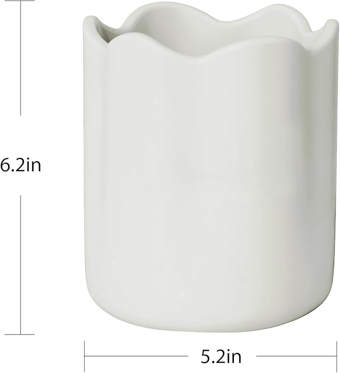 Ceramic Utensil Holder for Kitchen Counter, 6.2" Large Kitchen Utensil Holder for Countertop with Cork Bottom, Cooking Tool Organizer for Spatula, White