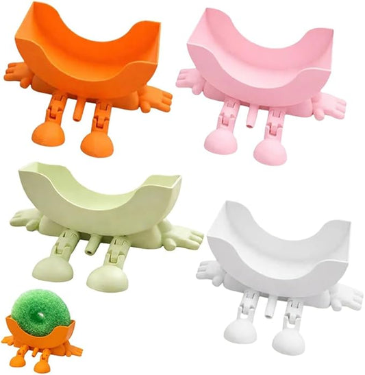 Fun Sponge Stand, 3D Printed Sink Draining Sponge Holder, Cute Sitting Kitchen Caddy Gadgets with Hanging Legs, Countertop Organizer for Sink Edge & Counter Decor, For Daily Cleaning(4pcs)
