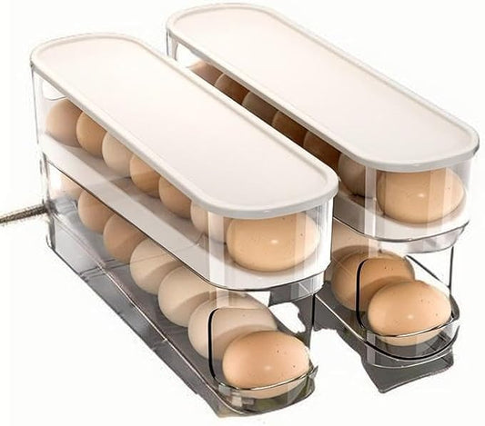 2 pcs Egg Rolling Carousel for Refrigerator, Stackable Egg Holder with Lid, Fridge Organizer and Storage Container