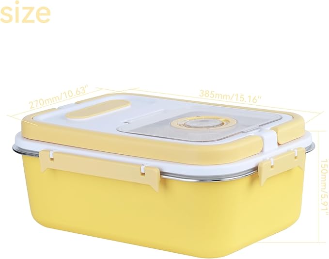 Airtight Stainless Steel Food Storage Container 15lb - Kitchen & Pantry Canister for Rice, Flour, Sugar, Baking Supplies with Measuring Cup & Spoon (Yellow)