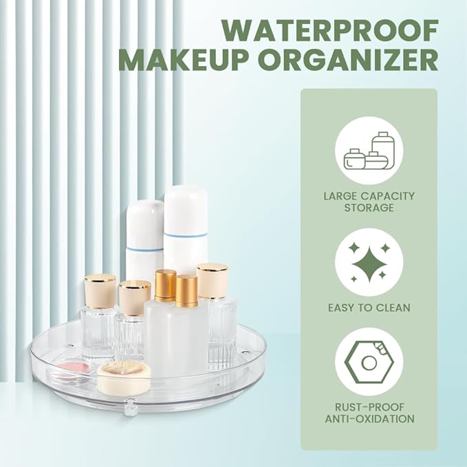 360 Clear Rotating Makeup Organize for Vanity,1 Tiers Lazy Susan Large-Capacity Skincare Organizers Cosmetic DisplayCase Organizer for Dresser, Countertop, Bathroom, Cabinet, Kitchen, Fridge