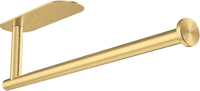 Gold Paper Towel Holder Under Cabinet, Adhesive Paper Towel Roll Holder Stick on Wall, Stainless Steel Towel Paper Holder for Bathroom Kitchen