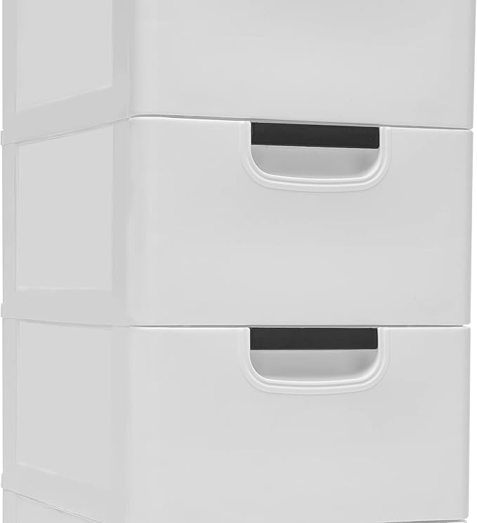 5 Drawers Stackable Storage Drawers Plastic Storage Drawers Collapsible Storage Bins Plastic Clothes Organizer Drawers Storage for Living Room,Bedroom,Office (White, 11.81" W)