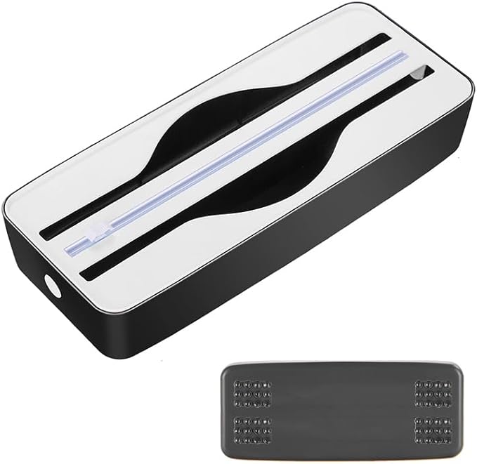 Dual-Slot Multifunctional Kitchen Cutter | For Cling Film, Aluminum Foil, and Parchment Paper Storage & Cutting | Easily Cut Two Materials at Once (Black(suckers))