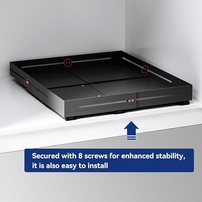 Pull-out Cabinet Organizer,Adjustable Depth(12.8"-17.5") And Width(14.8"-20.5"),3 Silent slides and 2 Support Pulleys,Easy to Assemble and Heavy-Duty Storing slide-out drawer,Black