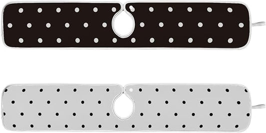 2 PCS Kitchen Sink Splash Guard 30 Inch Faucet Mat for Kitchen Sink Bathroom Sink Faucet Absorbing Drip Drain Mat Pad Microfiber Soft Washable Black and White Polka Dot